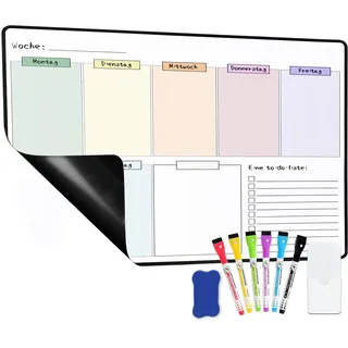puiaxod Wochenplaner Abwischbar, 40×30cm Magnetisch Whiteboard | Wochenplaner Abwischbar Trocken Abwischbare WhiteboardFolie, Planermagnete zur Verwendung als Tagesplan Oder To Do Liste