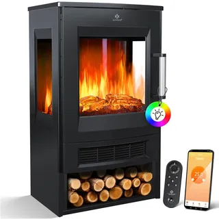 Elektrokamin Ofen LED Flammeneffekt Wi-Fi Fernbedienung Heizung 900W 1800W