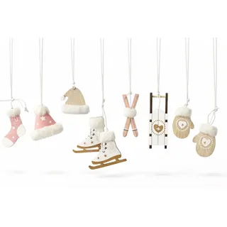 6 STK Anhänger SKI braun beige rosa Weiss me02 Wintersport Weihnachtsbaumschmuck Set Holz Braun oth Schlittschuhe Schlitten Baumschmuck Alpen Winter Christbaumdeko Hänger Weihnachtskugeln Skifahren