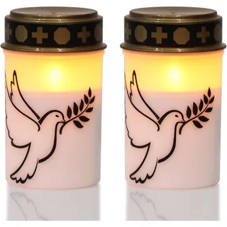 Flackernde Weiße Led-trauerkerze, Batteriebetrieben, Flammenlos, Wasserdicht, Für Friedhöfe (2er-set, Weiße Friedenstaube)