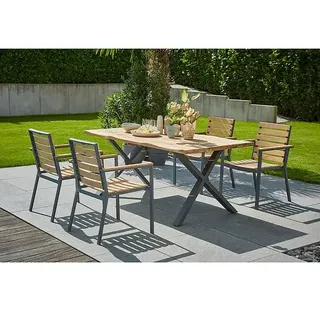 Sunfun Carina Gartenmöbel-Set  (6 -tlg., Baumkante/X-Gestell, Teak/Edelstahl/Akazie, Teak/Grau/Naturbraun)
