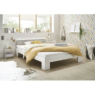 Futonbett SCHLAFKONTOR "Lyon Bettgestell ohne Matratze & Lattenrost", weiß (weiß, absetzung betonfarbig), B:146cm H:69cm L:215cm, Betten, Futonbett, geeignet für Latten- & Rollroste bis 4 cm Stärke