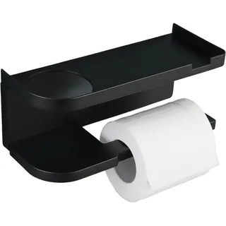Toilettenpapierhalter Ohne Bohren, Toilettenpapierhalter Schwarz und Klebehaken, Selbstklebend Klopapierrollenhalter, Papierrollenhalter für Toilette, Badezimmer und Küche