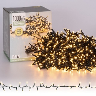 ECD Germany LED Cluster Lichterkette 20m Länge, 1000 LEDs Extra Warmweiß, 3m Stromkabel, IP44, Clusterlichterkette Büschellichterkette für Weihnachten Weihnachtsbaum Weihnachtsbeleuchtung, Innen/Außen