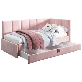 Polsterbett 120x200 cm - Rosa - mit Schublade und Bettkasten - Tagesbett - Stoff Jasmine 61 Samt - Rosa