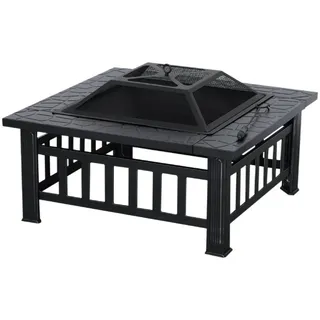 MCombo Feuerschale MCombo quadratische Feuerschale Feuerstelle Feuerkorb 0011/0039, mit Grillrost, für Garten Terrasse, Stahl, Schwarz 81 cm