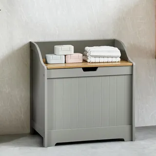 Bath Vida Priano Badezimmer Wäscheschrank Aufbewahrungsschrank Truhe Abfalleimer Holzkorb Einheit Grau
