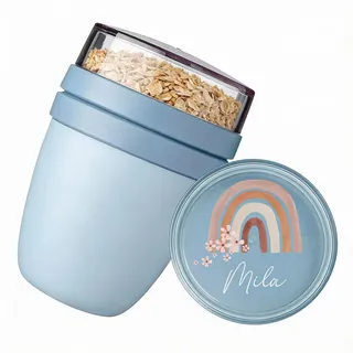 Bärenfreunde MEPAL Müslibecher To Go mit Namen, Joghurtbecher | Isolierter Thermo Behälter, Lunchpot bedruckbar für Kinder, personalisierter Müsli Becher mit 2 Fächern