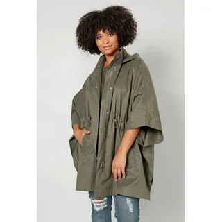 Sara Lindholm Outdoorjacke Cape oversized wasserabweisend Kapuze grün 3