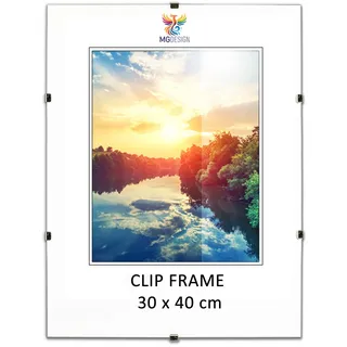 MG Design Cliprahmen 30 x 40 cm – rahmenloser Bilderrahmen mit Acrylglas & HDF Rückwand – für Fotos, Poster & Puzzle, vertikal & horizontal