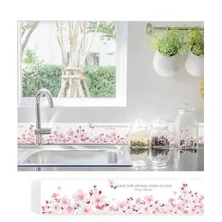 Tapetenbordüre selbstklebend PVC Sockelleiste Dekorative Bordüre Selbstklebende Home Bordüre Küche Badezimmer Wohnzimmer Rosa Kirschblüte 12CM X 600CM