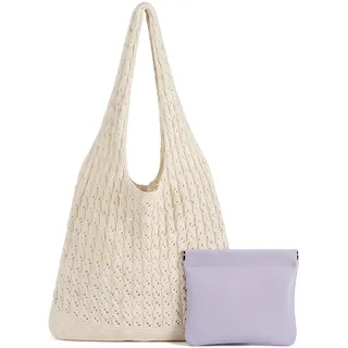 YDAKGUEY Strandtasche, Sommertaschen Damen mit Kosmetiktasche | Sommer Urlaub Ästhetische Strick Boho Umhängetasche, Häkeltasche Gehäkelte Tasche für Urlaub Reisen Strand Sommer und Alltag - 1