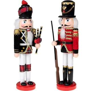 TRANKIELO® – 2 Nussknacker-Soldaten aus Holz – 30 cm, hochwertiges Kiefernholz – traditionelle Weihnachtsdekoration für Zuhause