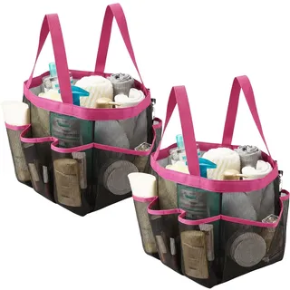 2 Stück Duschtasche Camping,21 * 21 * 24cm duschbeutel mit 8 Taschen,Strandtasche Damen,Mesh Shower Caddy Basket,Haundry Mesh Dusche Caddy Tote,für Strand Urlaub,Reise Picknick,Fitnessstudio,Bad,Rosa