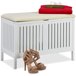 Relaxdays Sitzbank Truhenbank Weiß 56 x 78 x 39 cm