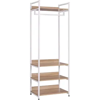WOLTU Kleiderständer mit Regal Kleiderschrank Offener mit Schuhregal Garderobenständer für Schlafzimmer, Holz und Stahl Hell Eiche+weiß - Weiß