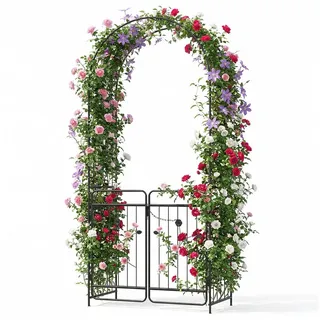 COSTWAY Rosenbogen, Gartenbogen mit Tür, Rankbogen, Rankgitter für Kletterpflanzen schwarz