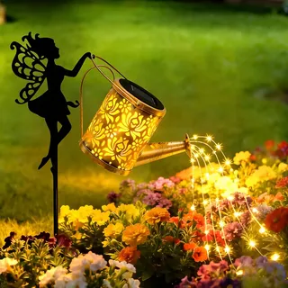 YeahBoom Solar Gießkanne Lichterkette Aussen,Solar Gießkanne Elfe mit Schmetterlinge,Solarlampen für Außen mit Feendesign,IP65 Wasserdicht Metall Solarlampe für Außen,Garten,Hofweg Deko