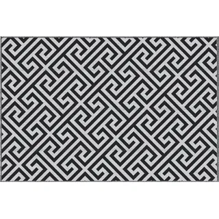 Outsunny Outdoor Teppich Kunststoffteppich Mit Doppelseitigem Design, Wasserabweisender Balkonteppich, für Terrasse, Camping, Schwarz+weiß, 152 x 243 cm
