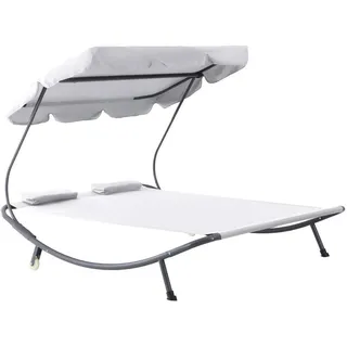 Outsunny Doppelliege Sonnenliege Relaxliege rollbar mit Dach Stahl Cremeweiß 200 x 175 x 134 cm