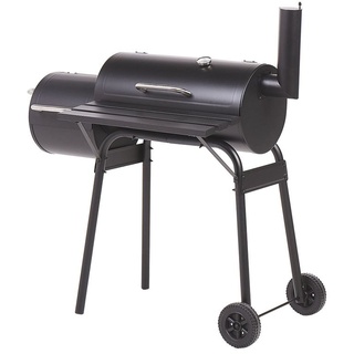 BELIANI Holzkohlegrill mit Räucherkammer Schwarz Smoker auf Rädern mit Thermometer Deckel Garten BBQ