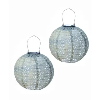 MARELIDA Lampion blau 25 cm 2er Set aus Kunststoff spritzwassergeschützt mit Dämmerungssensor