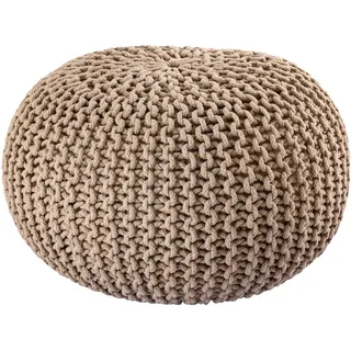 Abato Premium Sitzhocker Strick-Hocker Pouf extra stabil 45x45x30cm 100% Baumwolle, vom Designer entwickelt und kontrolliert, echte Handarbeit (beige)