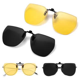 Polarisierte Nachtfahrbrille Clip, Blendfreie Polarisiert Sonnenbrillen Aufsatz Brille zum Hochklappen Ultraleicht Night Vision Goggles Brillenträger Clip On Aufsatz UV400 Autofahrer Herren Damen - S