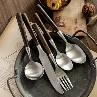 TTiiLoe 7-teiliges Besteck-Set mit Bakelit-Griff, Holzgriff-Edelstahl-Besteck-Set, Besteck-Set inklusive Gabeln, Löffeln, Messern