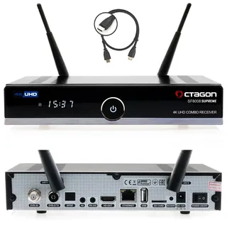 Octagon SF8008 UHD 4K Supreme Combo + 250GB Festplatte INTERN, Sat- Kabel- & DVB-T2 Receiver, E2 Linux & Define OS, mit Aufnahmefunktion, M.2 M Key, Gigabit LAN, Kartenleser, Sat to IP, WiFi