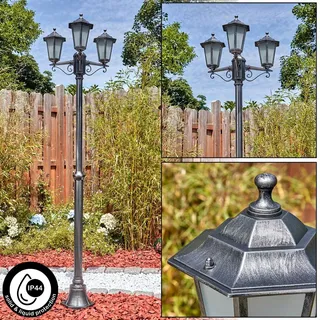 Rivale Außenwegeleuchte aus Metall/Glas in Schwarz/Silberfarben/Milchglas - Silber/Schwarz