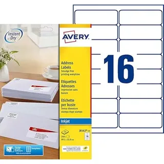 Avery Selbstklebende Etiketten, weiß, 240 Stück, 99,1 x 33,9 mm, J8162-15 – A4-Blatt, Tintenstrahldrucker, kompaktes Format, FSC-Papier, kompatibel mit meinem Online-Stempel