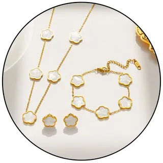 GOLDKLEIN Schmuckset Blume Schmuck Set Gold für Damen Armband Ohrstecker Halskette Anhänger (3-tlg), Angebot - Damen Herren mit Schmuckbox - Sale bis 31.07.2026 weiß