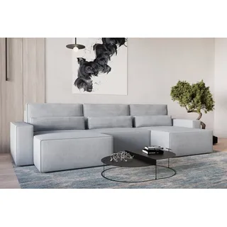 moeblo Eckcouch Cord U-Form 3-Sitzer Hellgrau