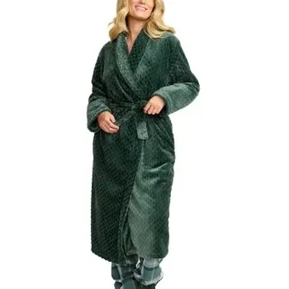 Damella Jaquard Fleece Dressing Gown Grün Polyester X-Large Damen