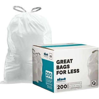 Plasticplace Passgenaue Müllbeutel, kompatibel mit Simplehuman Code Q (200 Stück) weiße Müllbeutel mit Kordelzug, 63,5 x 82,5 cm