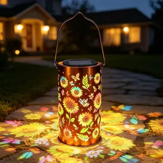 LTFIOON Sonnenblumen Solar Laterne für Außen, Bunte Sonnenblumen-Solar-Gartenlaterne, Hängend oder Stehend, IP65 Wasserdichte Garten Deko, Muttertag Geschenk für Frauen Mama Sonnenblume Solarlampen