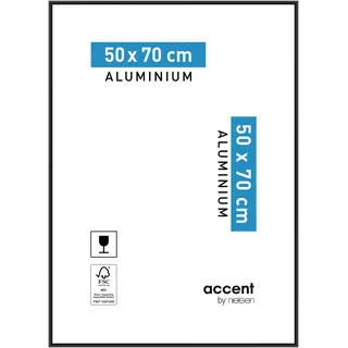 accent by nielsen Aluminium Bilderrahmen Accent, 50 x 70 cm, Schwarz | Aluminium Posterrahmen im Hoch- & Querformat zum Aufhängen Schwarz matt Echtglas