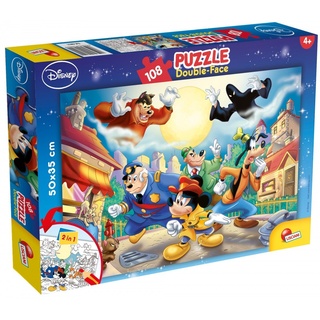 Lisciani 48021 Mouse Detective Puzzle 2 in 1 doppelseitig Plus 108 Stück Mickey Maus Disney, Mehrfarbig