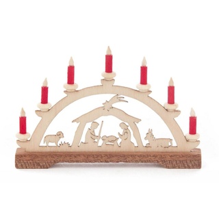 Dregeno Erzgebirge Lichterbogen Mini-Schwibbogen Christi Geburt, rote Kerzen BxHxT 70x45x10mm NEU