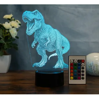 T-Rex LED Lampe – 3D Dinosaurier Tischlampe mit Farbwechsel & Fernbedienung – Geschenk für Kinder & Dino-Fans – Nachtlicht für Jungenzimmer & Deko fürs Kinderzimmer – Acryl Made in Germany