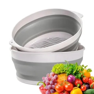 Faltbares Sieb mit Schüssel, 2-in-1 Waschschüssel Faltbar mit Abtropfsieb, Gemüsensieb Plastik für Küche, Salatkarussell & Camping Zubehör, PP TPR
