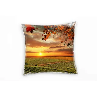 Paul Sinus Art Landschaften, Felder, Bäume, Herbst, grün, orange Deko Kissen 40x40cm für Couch Sofa Lounge Zierkissen - Dekoration zum Wohlfühlen
