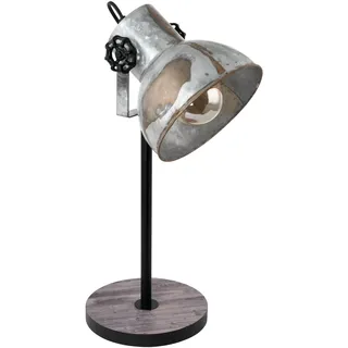 EGLO Tischlampe Barnstaple, 1 flammige Vintage Tischleuchte im Industrial Design, Retro Nachttischlampe aus Stahl im Zink Used-Look, Holz, Rostoptik, schwarz, Fassung: E27, inkl. Schalter