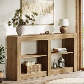 Tribesigns 3-stufiger Konsolentisch, 150 cm, Beistelltisch, Flurtisch mit für Eingang aus Holz hinter der Couch, Landhaus-Eingangstisch mit Stauraum