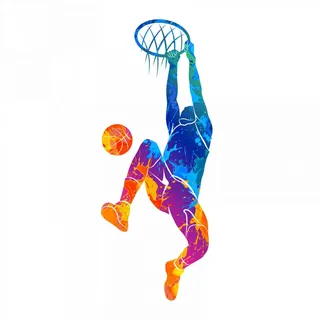 188 Wandtattoo Basketball Korb bunt - Wandbild Kinderzimmer Junge Wandsticker Aufkleber - Größe 420 x 1000 mm
