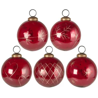 IB Laursen Große Weihnachtskugeln 5er-Set mit goldfarbener Eingravierung, Höhe 8.5, Ø 7.6 cm, Rot