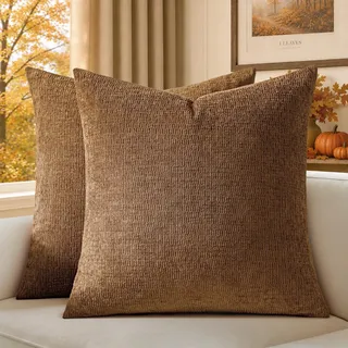 a moment Kissenbezug Herbst 45x45 Braun Weich Chenille Dezente Struktur | 2er Set Kissenbezüge Flauschig Waschbar Dekokissenhüllen für Sofa Couch Wohnzimmer Schlafzimmer