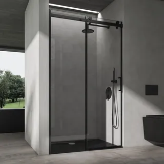 SoGood doporro Nischentür Duschabtrennung 110x195 cm mit Schiebetür 8mm ESG-Sicherheitsglas Klarglas Duschwand schwarz inkl.