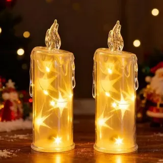 Xevinas LED-Stumpenkerzen, batteriebetrieben flammenlose Kristall-LED-Kerzen für Romantik & Weihnachtsdekoration, 2 Stück (A)